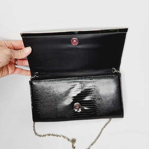 Jessica McClintock Black Small Flap Over Chain Strap  Purse/Clutch - Picture 10 of 13